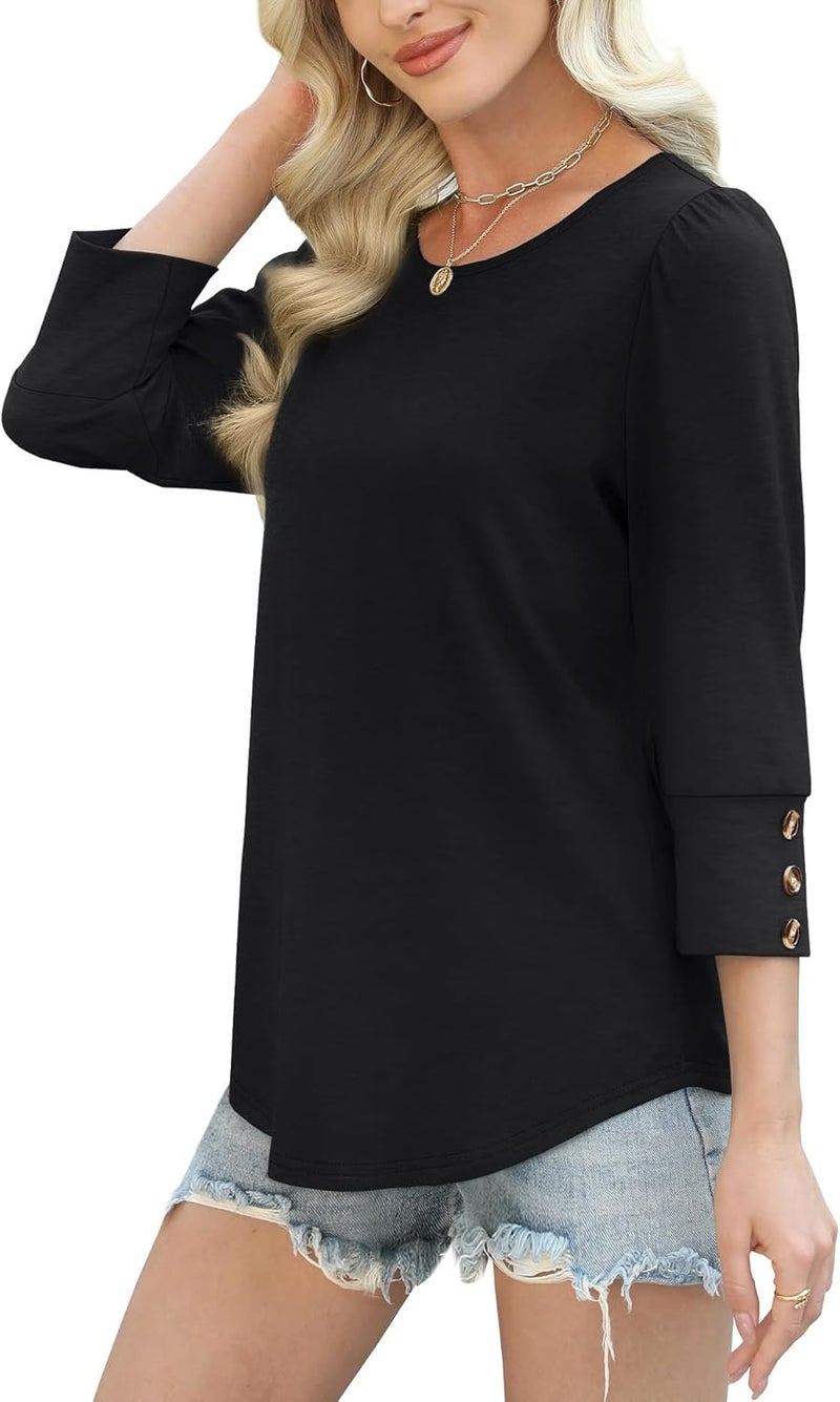 OFEEFAN Womens Tops 3/4 Sleeve with Buttons Dressy Casual Blouses Summer Outfits Beach Vacation Plus Size Spring Clothes - Image 4